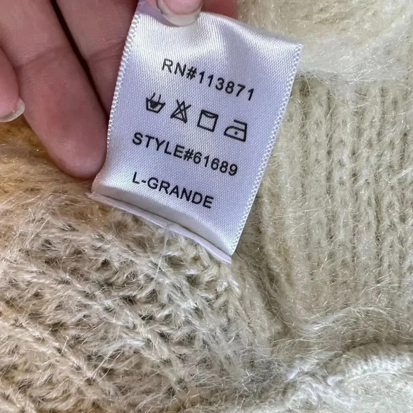 b-Sharp Womens Cream Mohair Blend Knit Cardigan Sweater Sz L Boho Slouchy Dolman - Picture 7 of 14